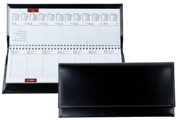 Tischquerkalender (auswechselbar) für 2025 + 2026 - Cambridge Top Grain Leder schwarz